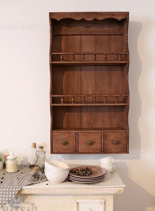 شلف دکوراتیو چوبی ۳ کشو کانو وود | 3-Drawer Wooden Shelf طرح روستیک کانو وود