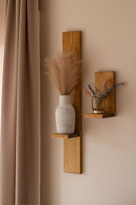 شلف دیواری دو تکه چوب روسی کانو وود | Two-Piece Wall Shelf مدل دکوراتیو مدرن کانو وود