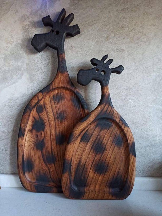 تخته سرو طرح زرافه چوب روسی کانو وود | Giraffe Design Serving Board فانتزی چوبی