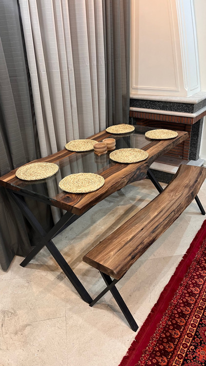 میز غذاخوری و نیمکت روستیک