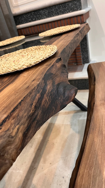میز غذاخوری شش نفره و نیمکت روستیک چوب گردو کانو وود | Walnut Dining Table Luxury