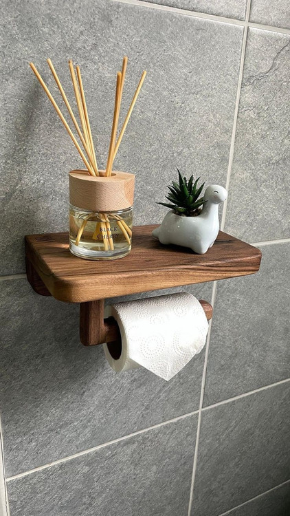 شلف و جا دستمالی دیواری چوبی کانو وود | Paper Towel Holder دکوراتیو دیواری