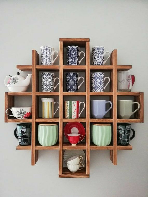 شلف دیواری دکوراتیو و جای ماگ چوبی کانو وود | Mug Organizer مدرن دیواری