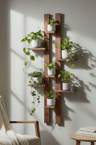 شلف جا گلدانی دیواری چوبی کانو وود | Flower Pot Shelf دکوراسیون سبز