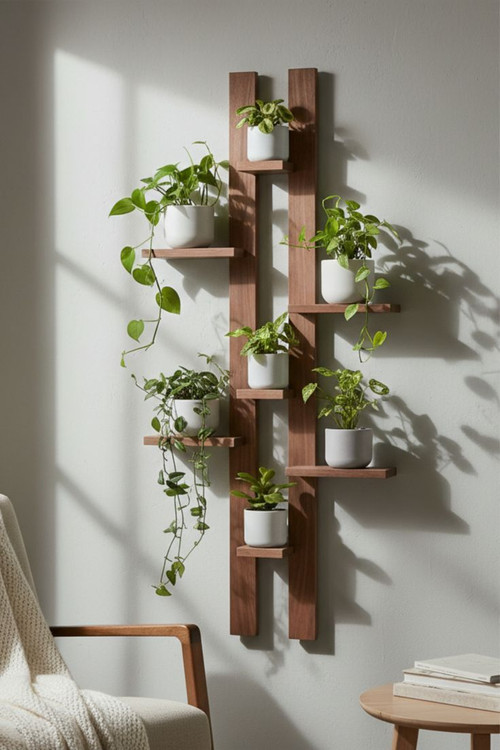 شلف جا گلدانی دیواری چوبی کانو وود | Flower Pot Shelf دکوراسیون سبز