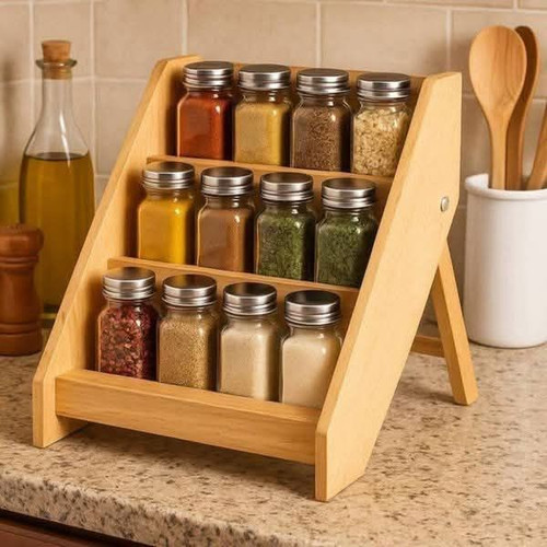 استند جاادویه سه پله رومیزی چوبی کانو وود | Spice Rack روستیک آشپزخانه