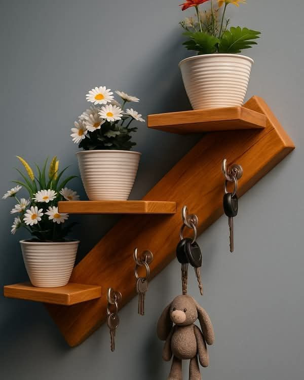شلف جاکلیدی پله ای قلاب دار چوبی کانو وود | Key Holder مدرن دیواری