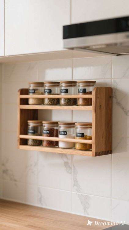 شلف دیواری جا ادویه دو طبقه چوبی کانو وود مدل روستیک