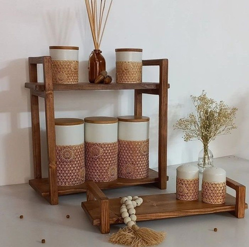 استند رومیزی دوتکه ادویه جات چوبی کانو وود مدل دکوراتیو