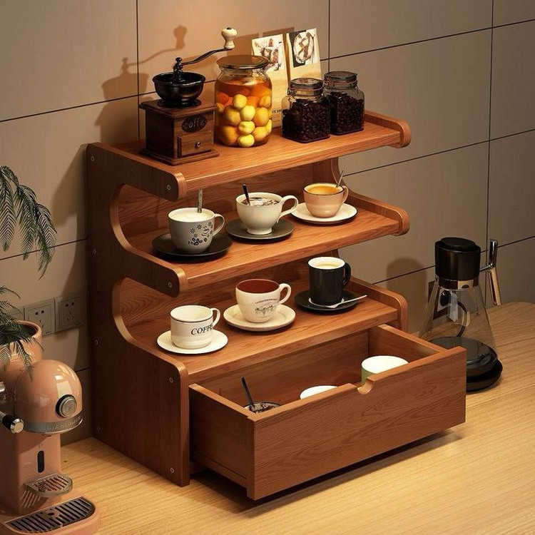 استند دکوراتیو جا ادویه سه طبقه کشو دار چوبی کانو وود مدل روستیک