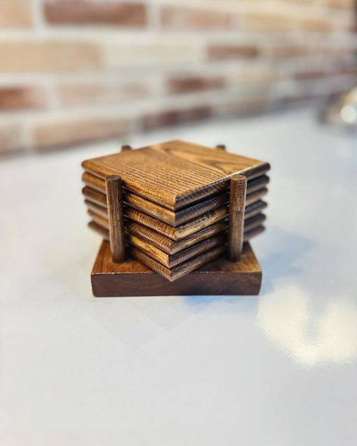ست زیر لیوانی چوب روسی کانو وود ۶ عددی | Wooden Coaster Set روستیک