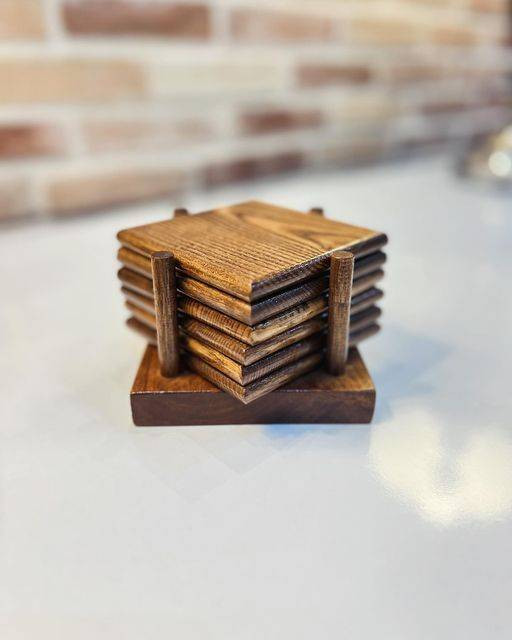 ست زیر لیوانی چوب روسی کانو وود ۶ عددی | Wooden Coaster Set روستیک