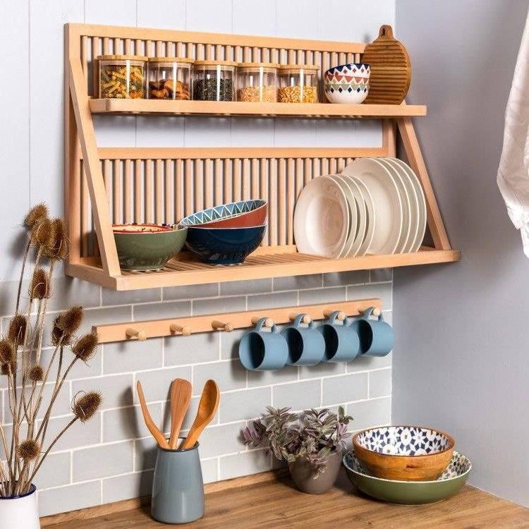 شلف جا ظرفی و ادویه چوبی کانو وود با آویز لیوان | Mug Holder Shelf