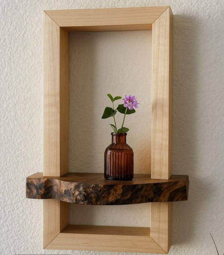 شلف دکوراتیو روستیک کانو وود ترکیب چوب روس و گردو مدل مستطیل